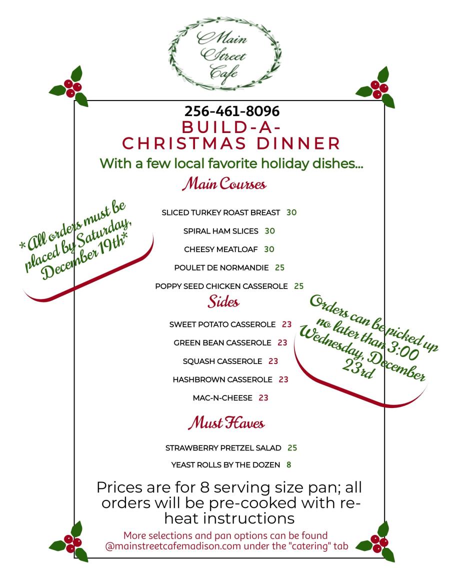 Main Street Cafe Holiday Menu