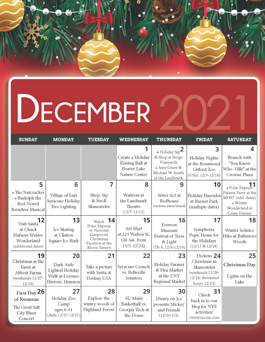December 2021 Things to do Calendar Graphic