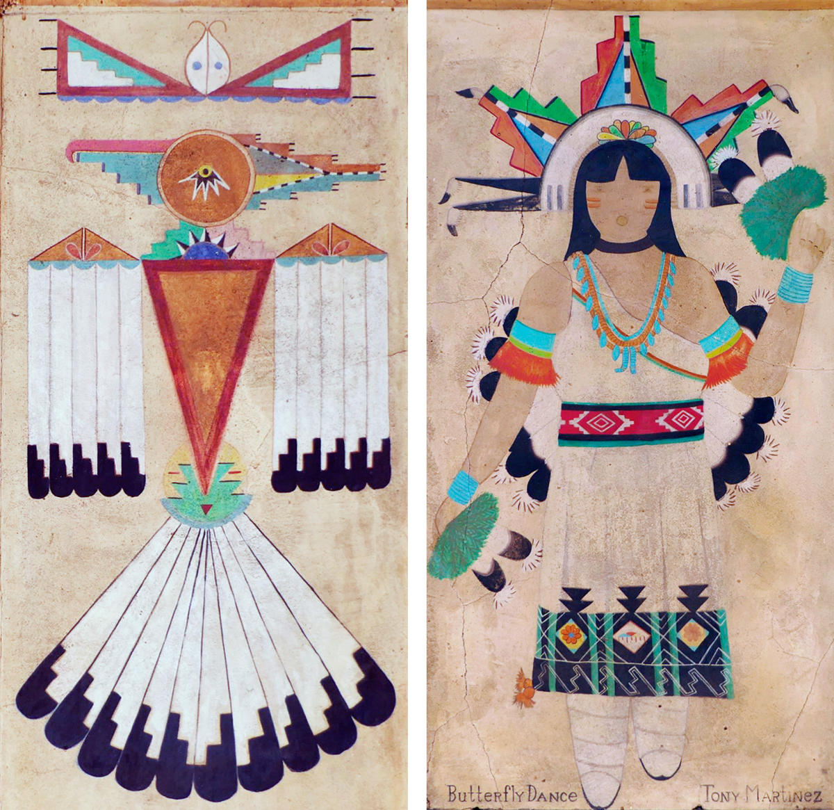 Historic Murals: Tony Martinez (Popovi Da) painted Straight Beak Bird and San Ildefonso Butterfly Maiden for his murals, New Mexico Magazine