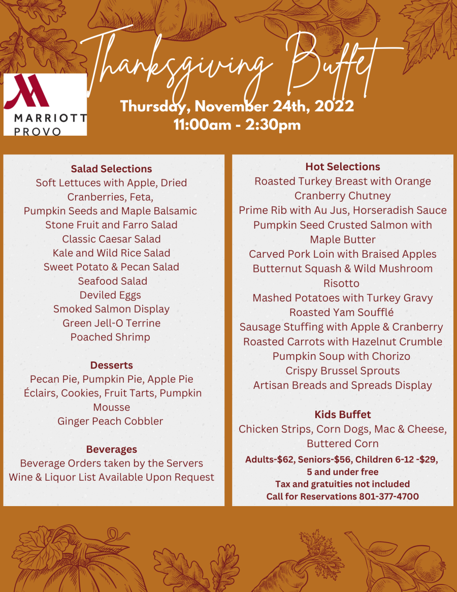 Menu for Thanksgiving Buffet at Provo Marriott