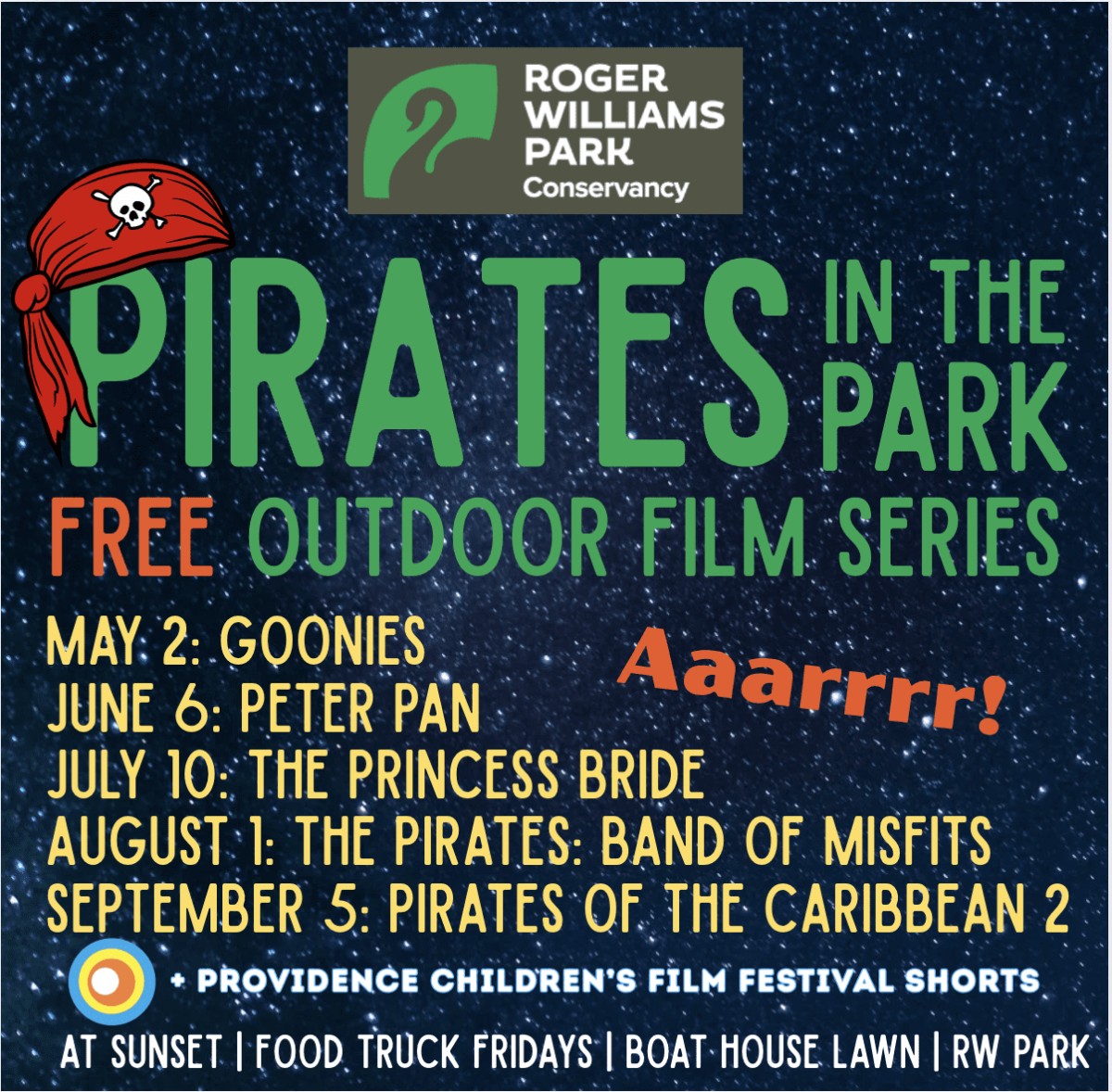 Pirates in the Park film schedule