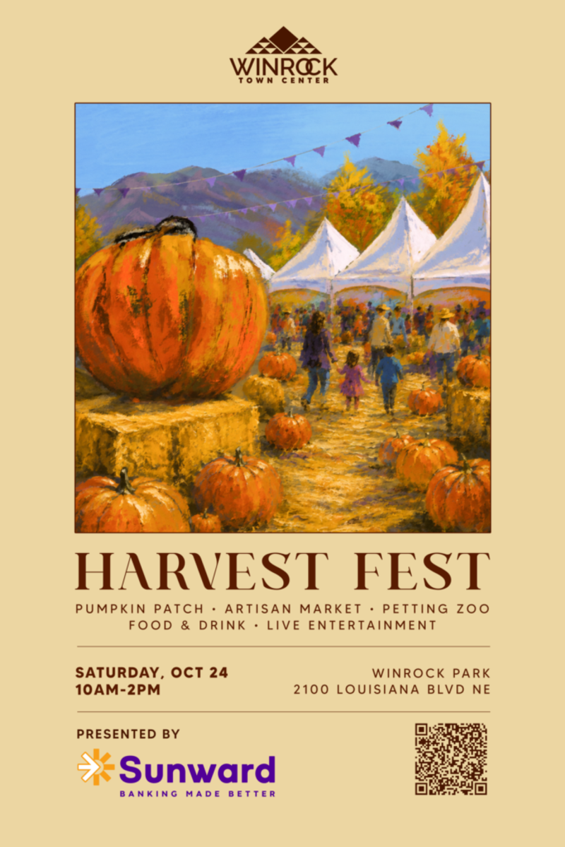 A graphic advertising the Harvest Fest at Winrock.