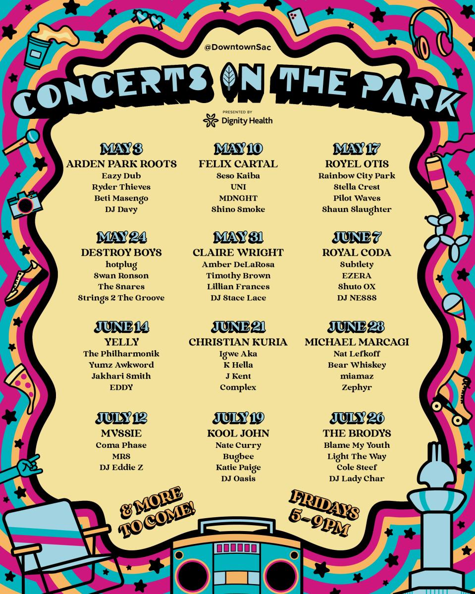 Graphic of the 2024 Concerts in the Park lineup
