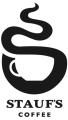Stauf's logo features a white cup of coffee with black steam and "STAUF'S COFFEE" printed underneath
