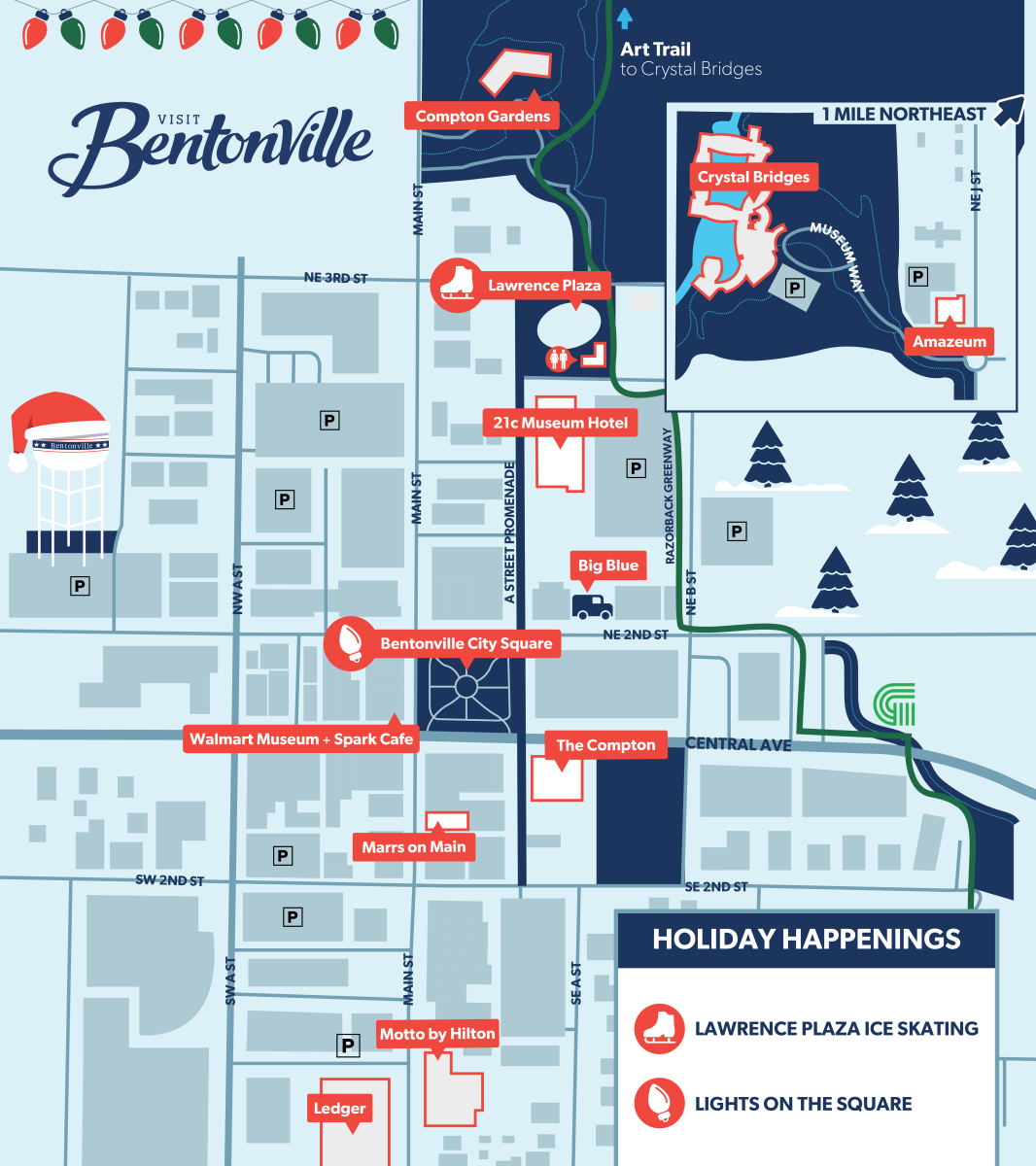 2025 Downtown Bentonville Holiday Highlights Map