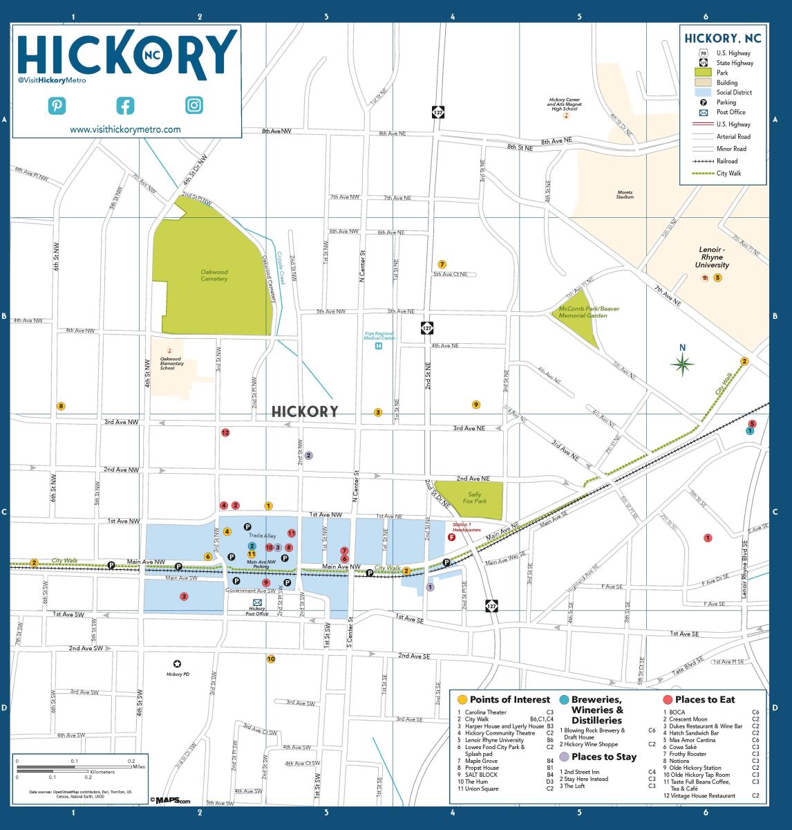 Points of Interest Map - Downtown Hickory 2023