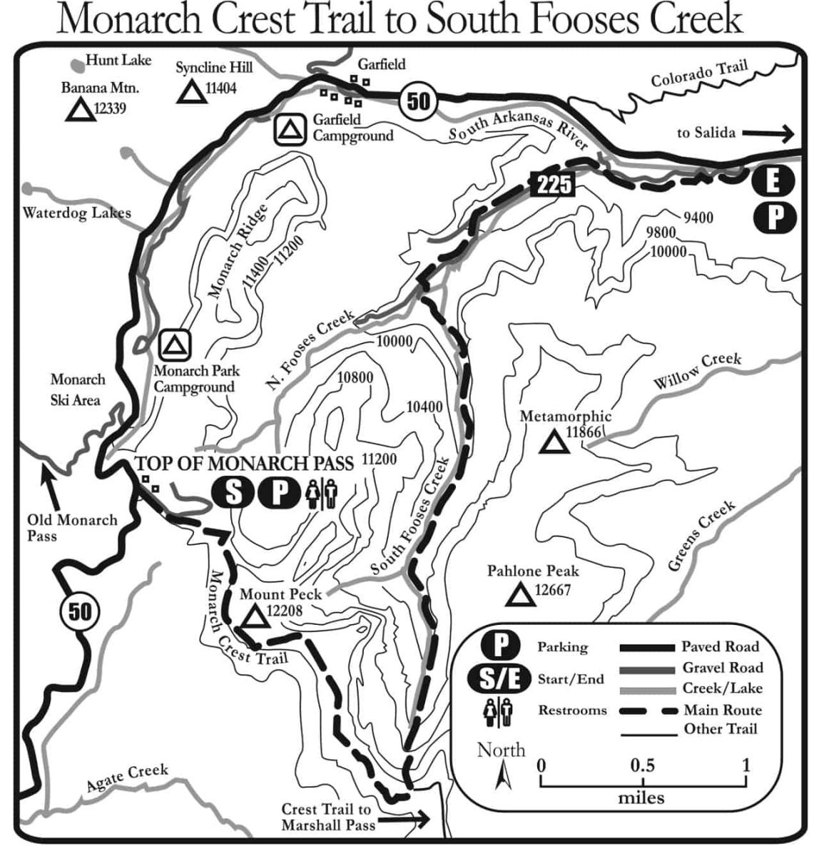 Monarch Crest Trail to South Fooses Creek map