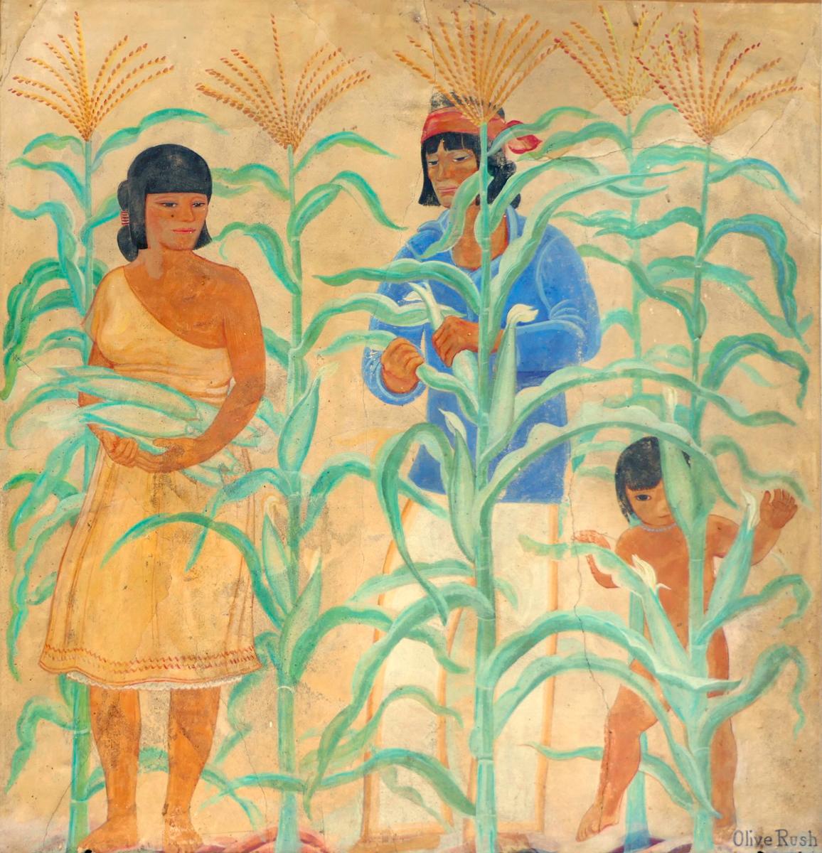 Historic Murals: Olive Rush’s Pueblo Family Gathering Corn, New Mexico Magazine