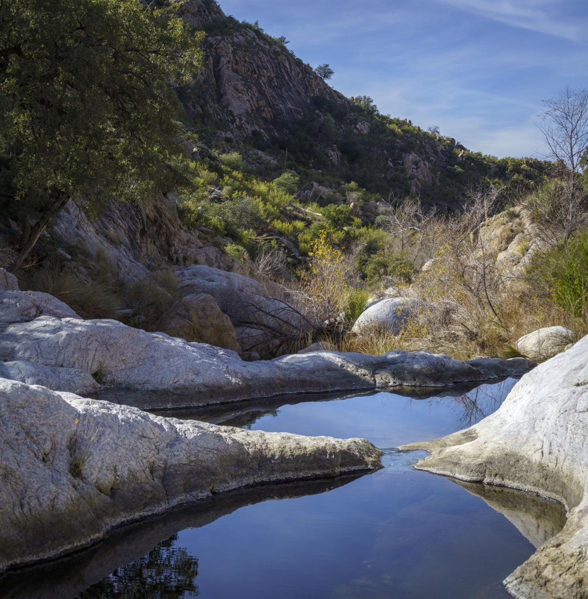 Pools of water between desert canyon walls