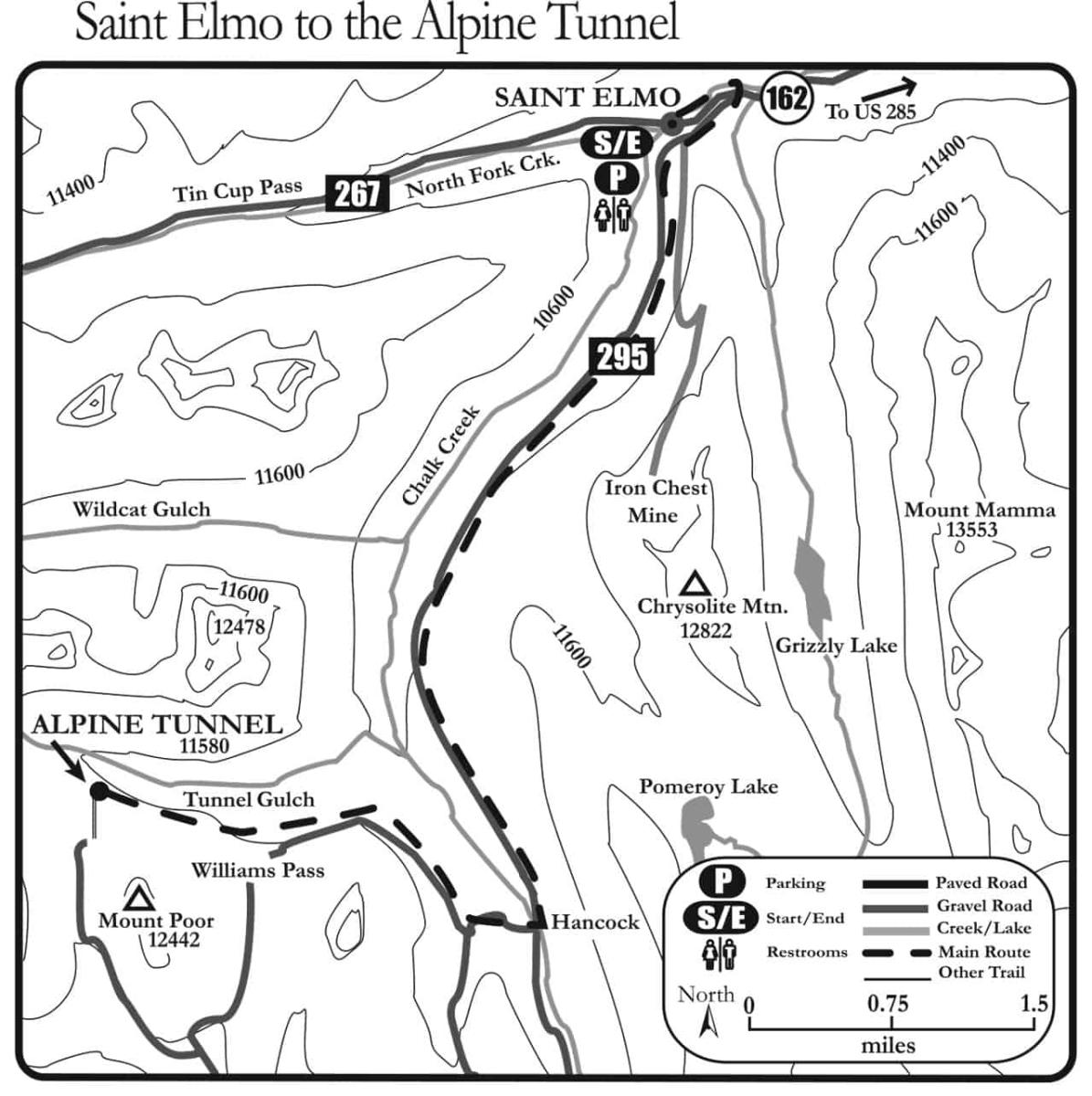 Saint-Elmo-to-Alpine-Tunnel-map