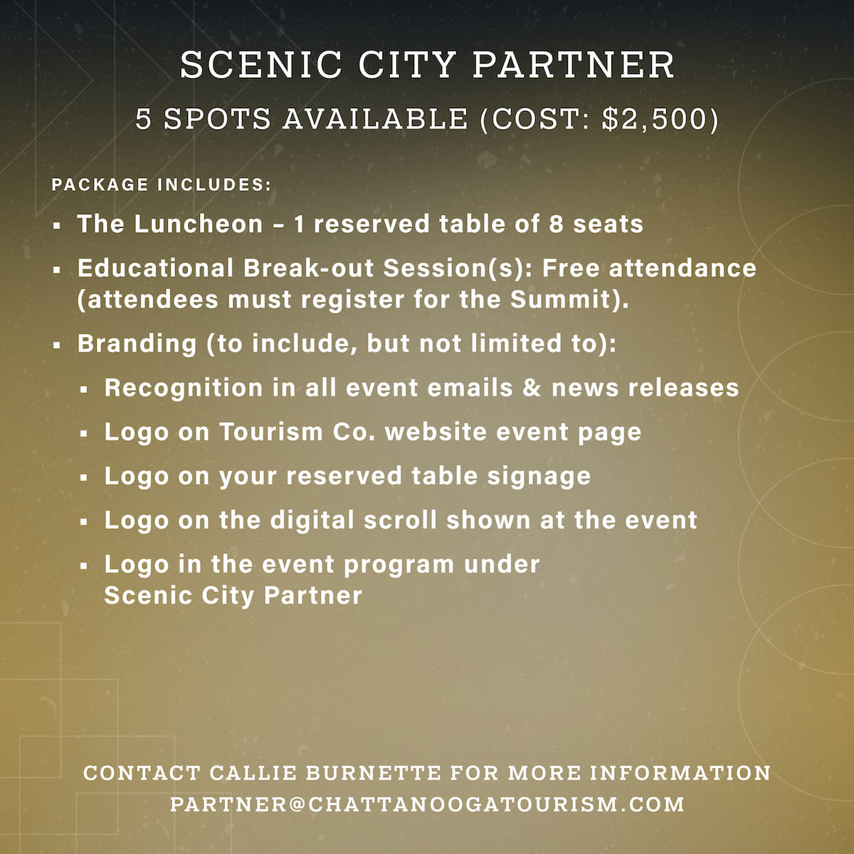 Tourism Summit 2023 Scenic City Partner | 5 Spots Available | $2,500