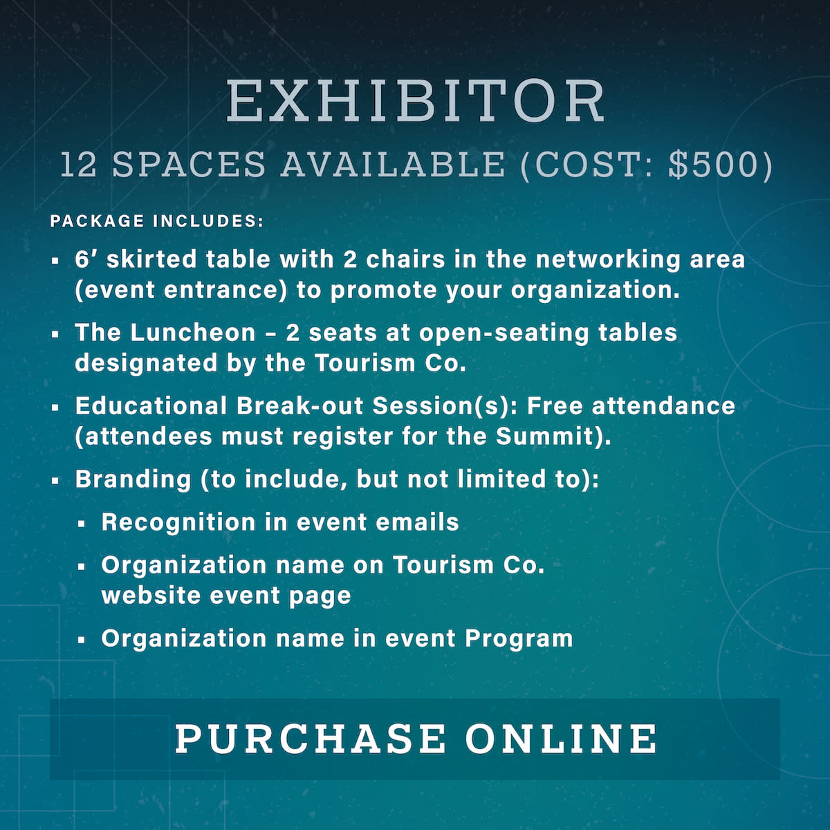 Tourism Summit 2023 Exhibitor | 12 Spaces Available | $500