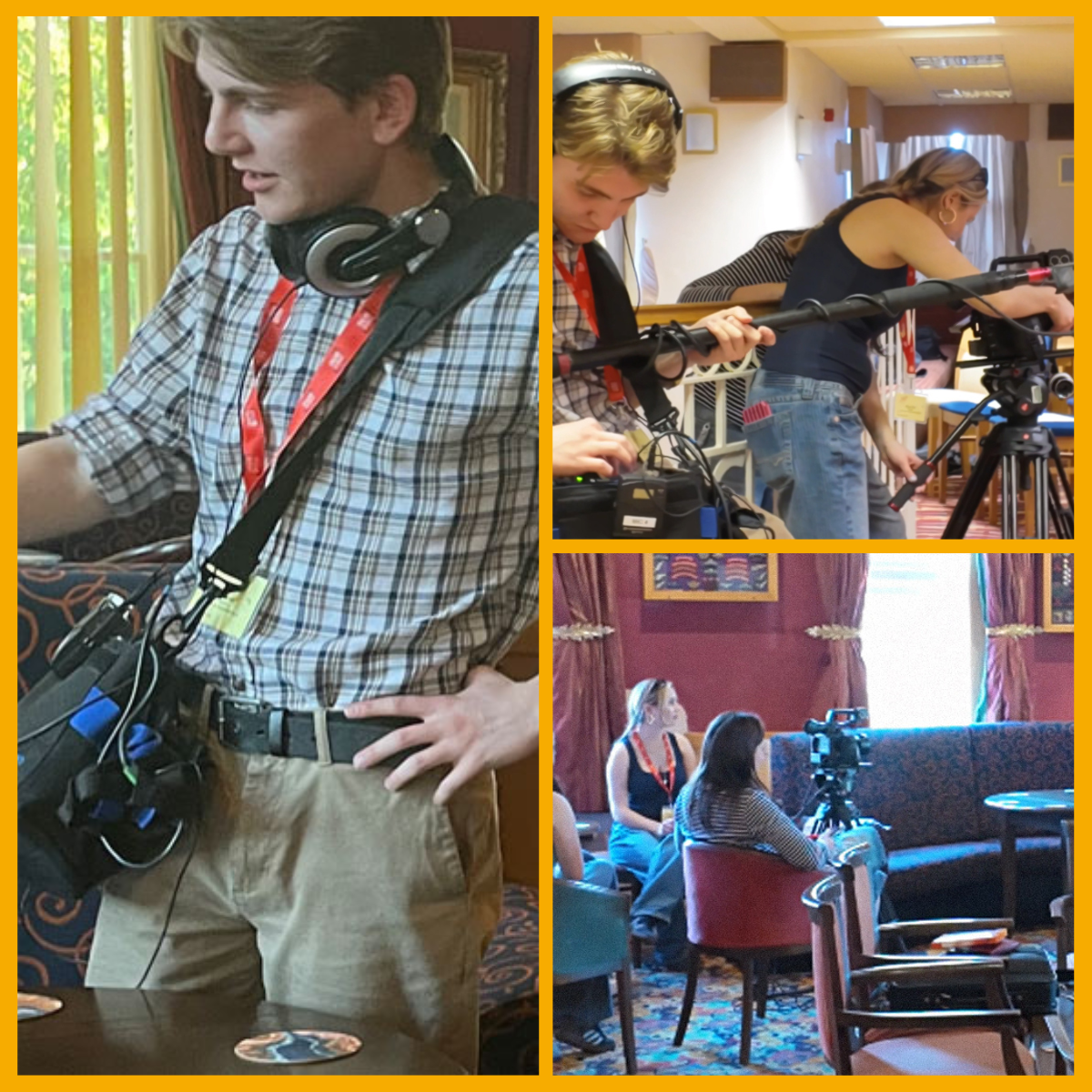 Collage of a filming team in Cheltenham