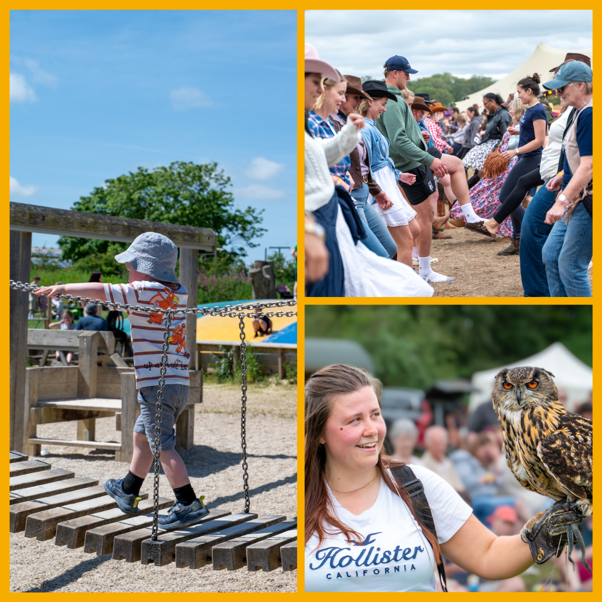 Collage of families and animals at Cotswold Farm Park.