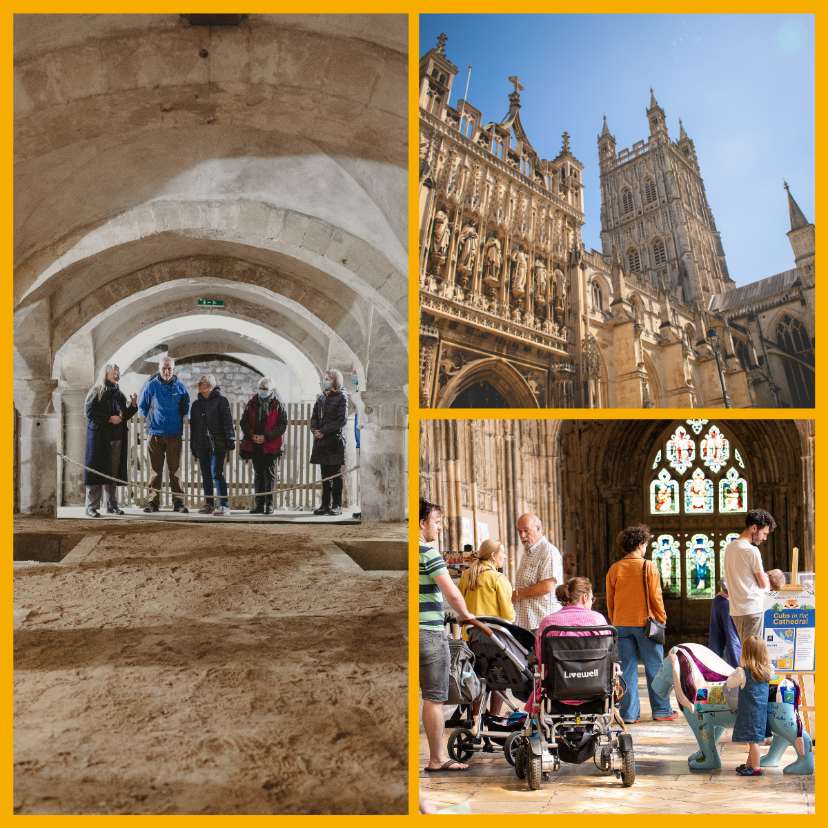 Collage of images of events and activities at Gloucester Cathedral.