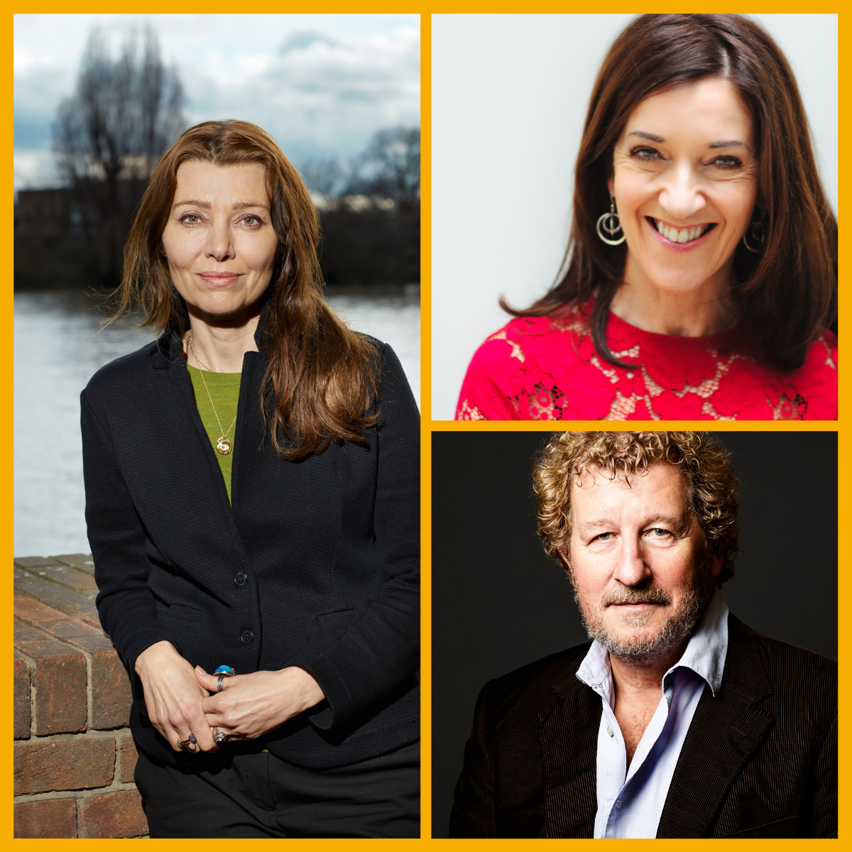 Collage (left) Elif Shafak, (top right) Victoria Hislop, (bottom right) Sebastian Faulks