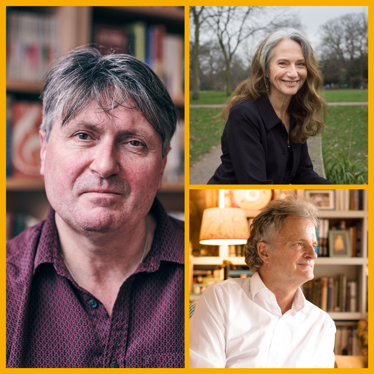 Collage (left) Simon Armitage, (top right) Rachel Joyce, (bottom right) Paul de Zulueta
