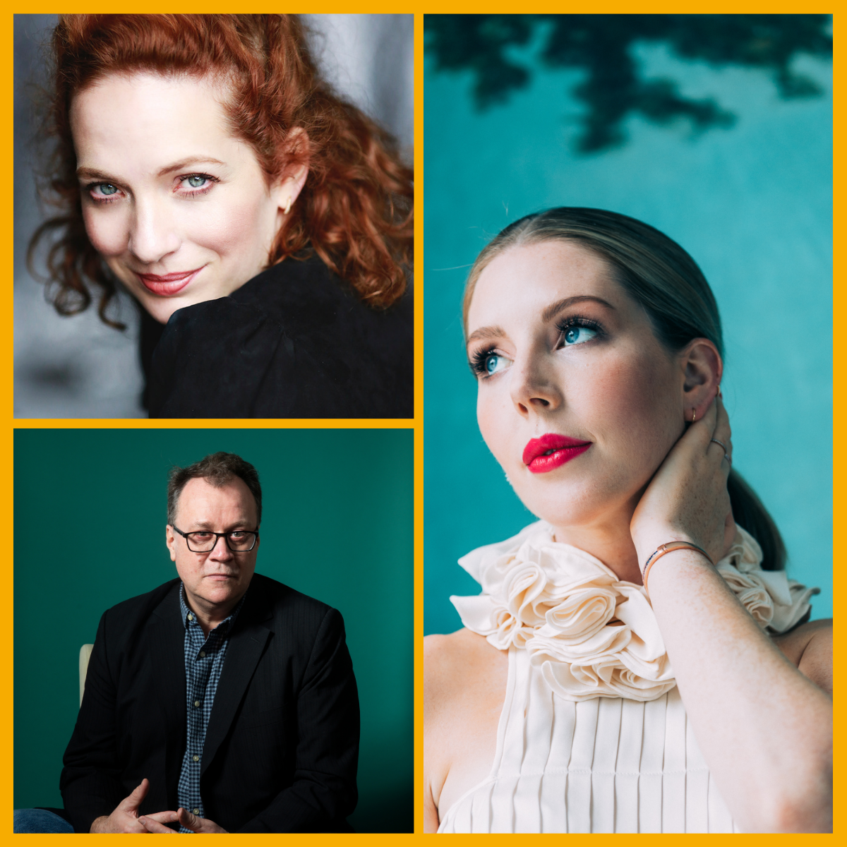 Collage (top left) Katherine Parkinson, (bottom left) Russell T Davies - credit Fabio De Paola, (right) Katherine Ryan.