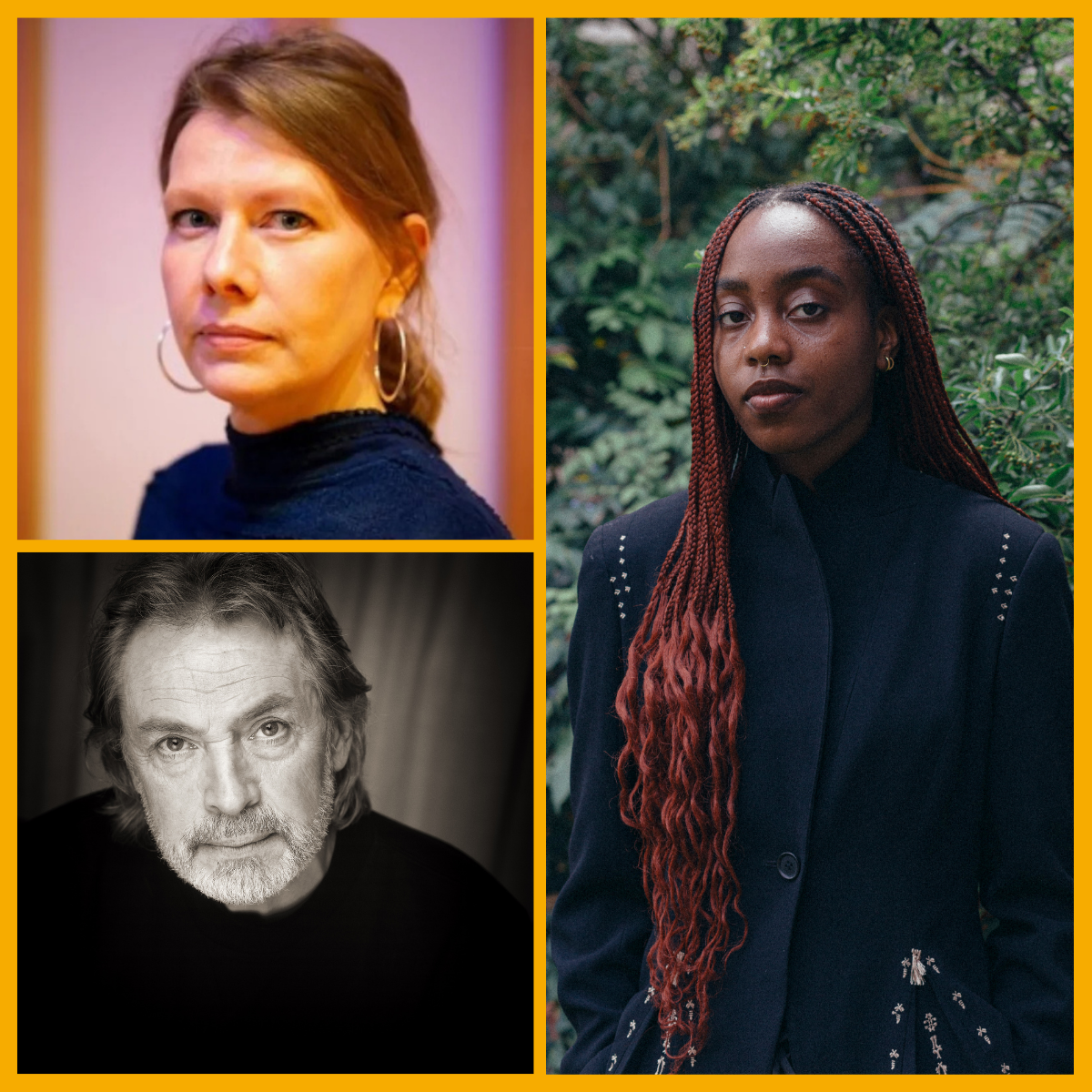 Collage (top left) Karen Solie, (bottom left) Leigh Lawson, (right) Maureen Onwunali.