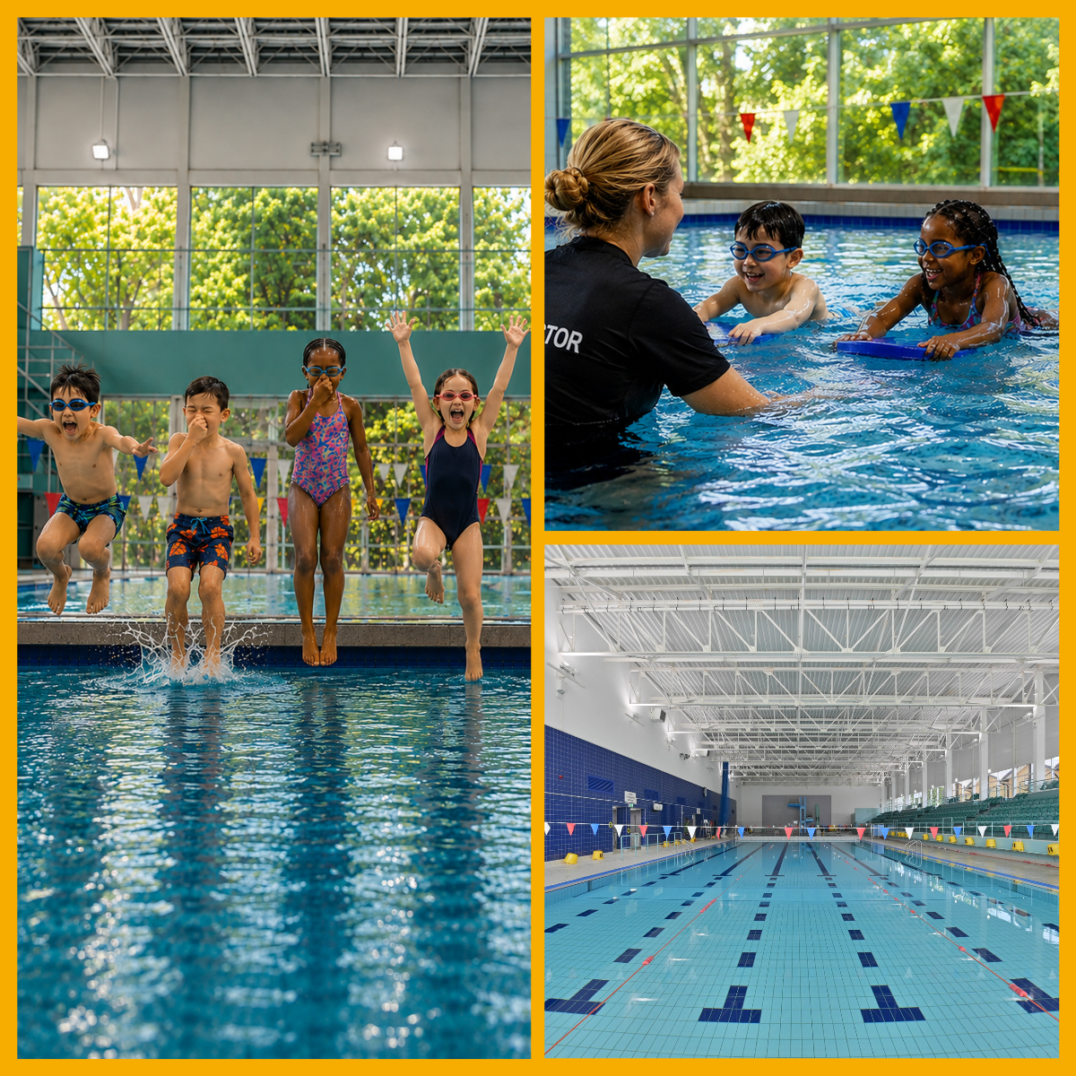 Collage of children learning to swim at Leisure at Cheltenham.
