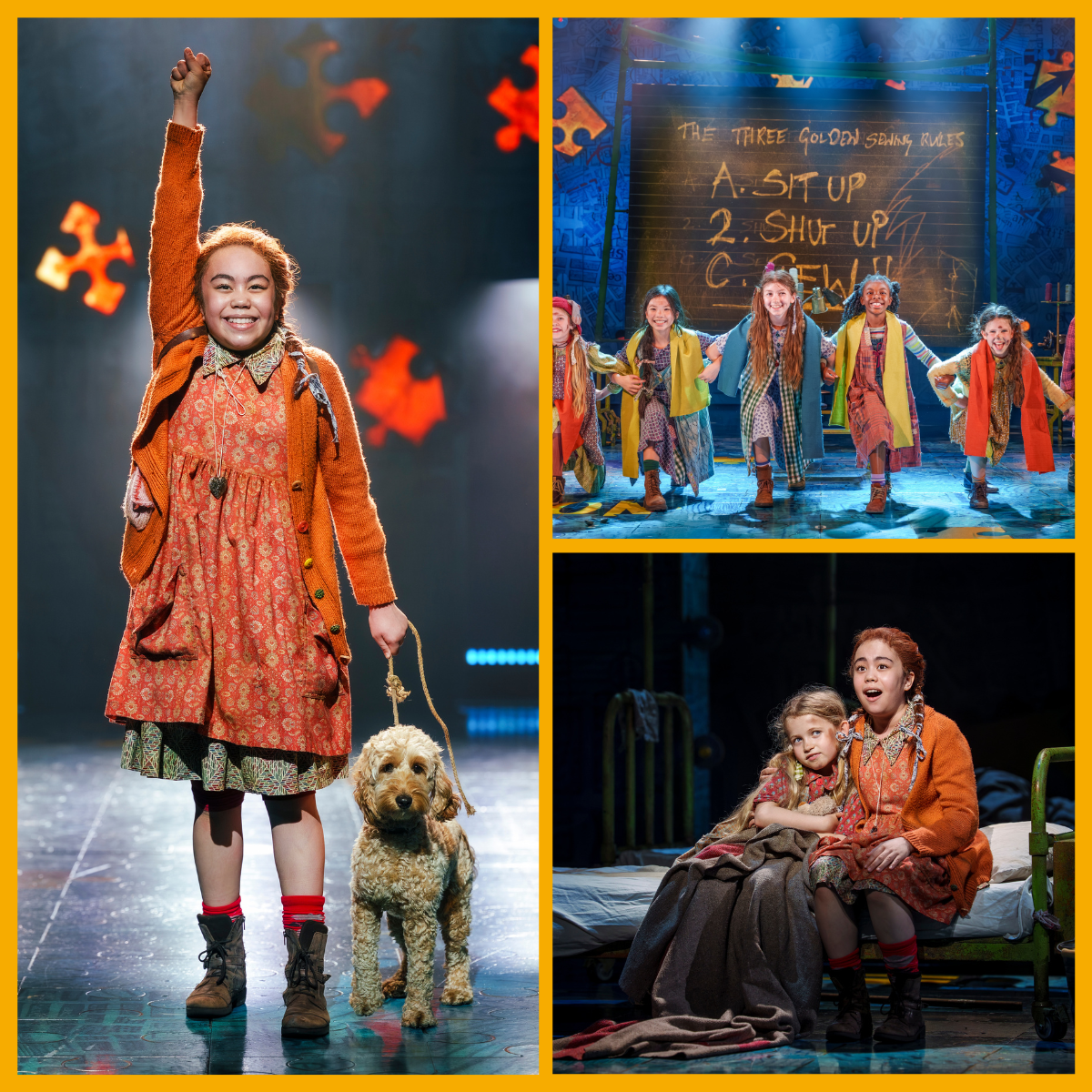 Collage of Annie production images photographed by Paul Coltas