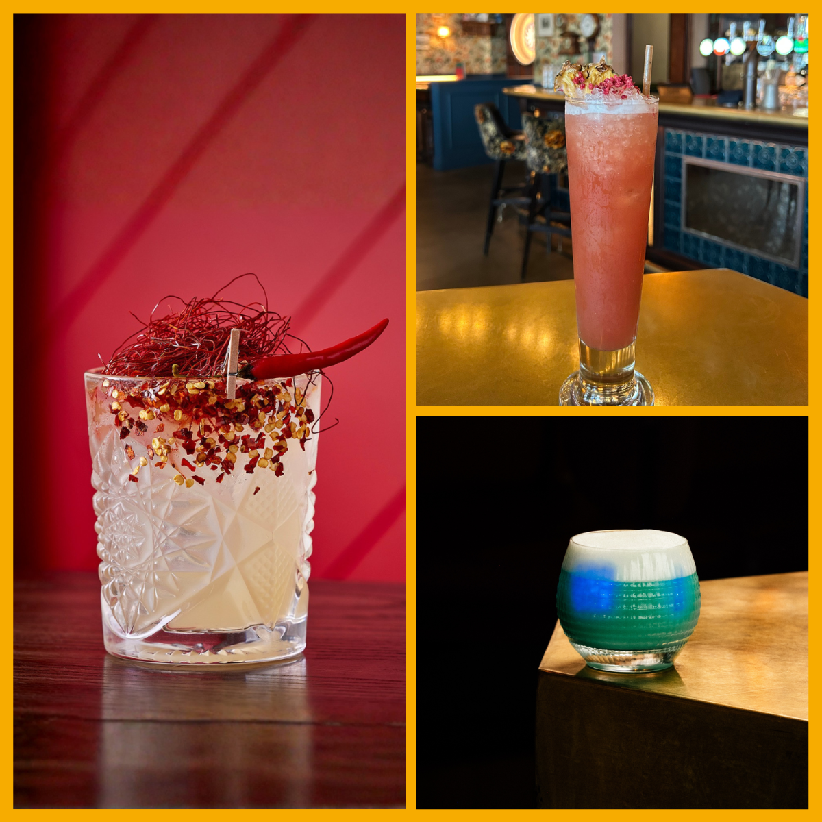 Collage of cocktails served during Cheltenham Cocktail Week