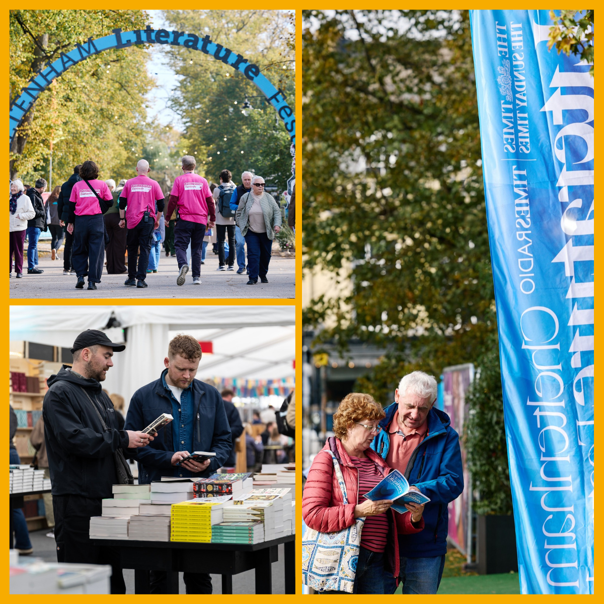 Collage of Cheltenham Literature Festival attendees, images by Still Moving Media.