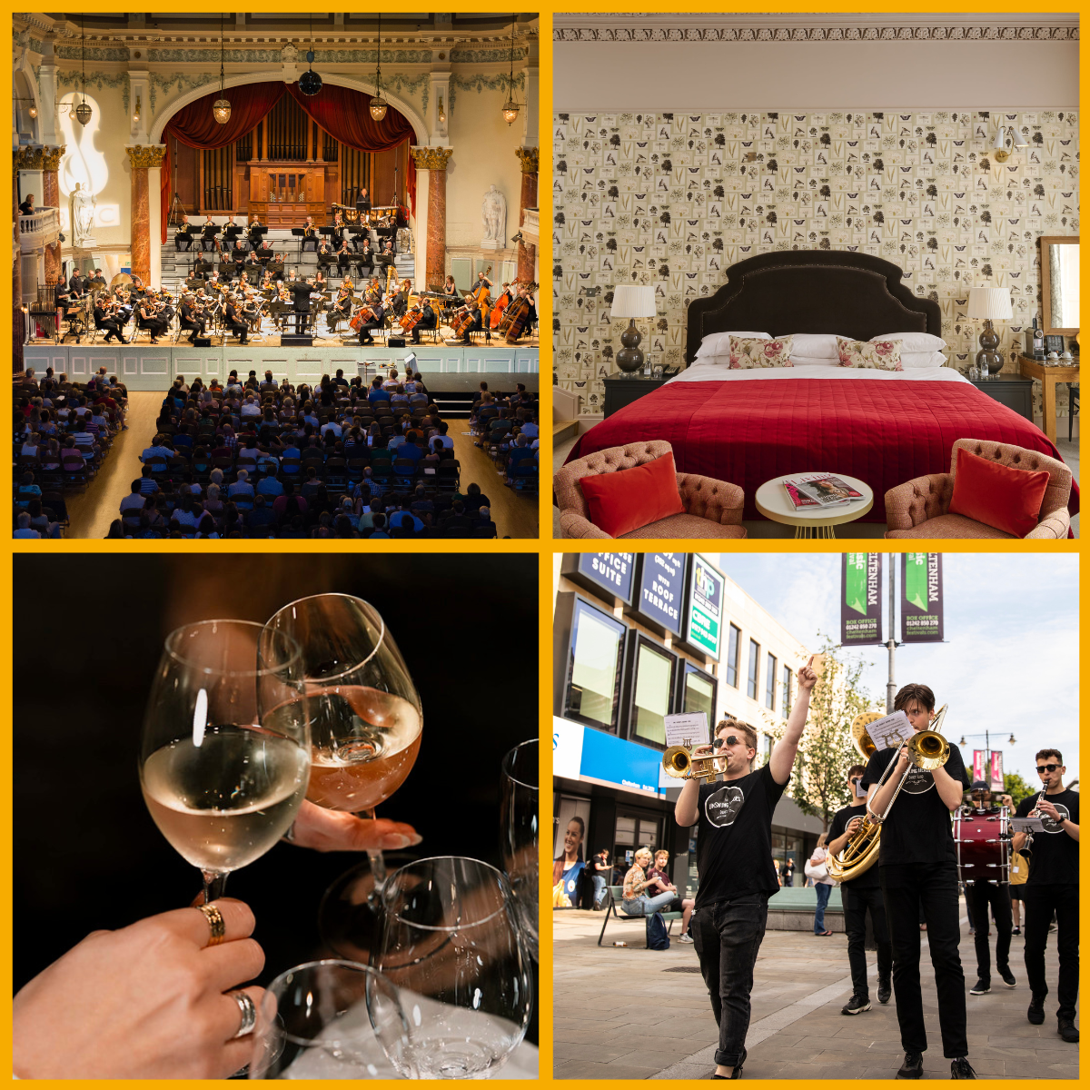 Collage of music performances at previous Cheltenham Music Festivals, and Hotel du Vin Cheltenham