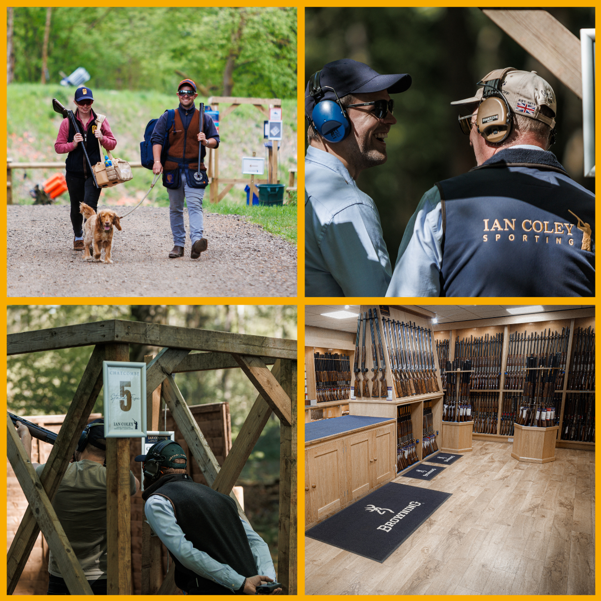 Collage of images from Ian Coley showing shooters at the ground and gun shop