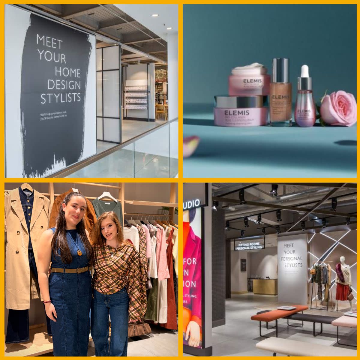 Collage of images showing two ladies and a selection of Elemis beauty products