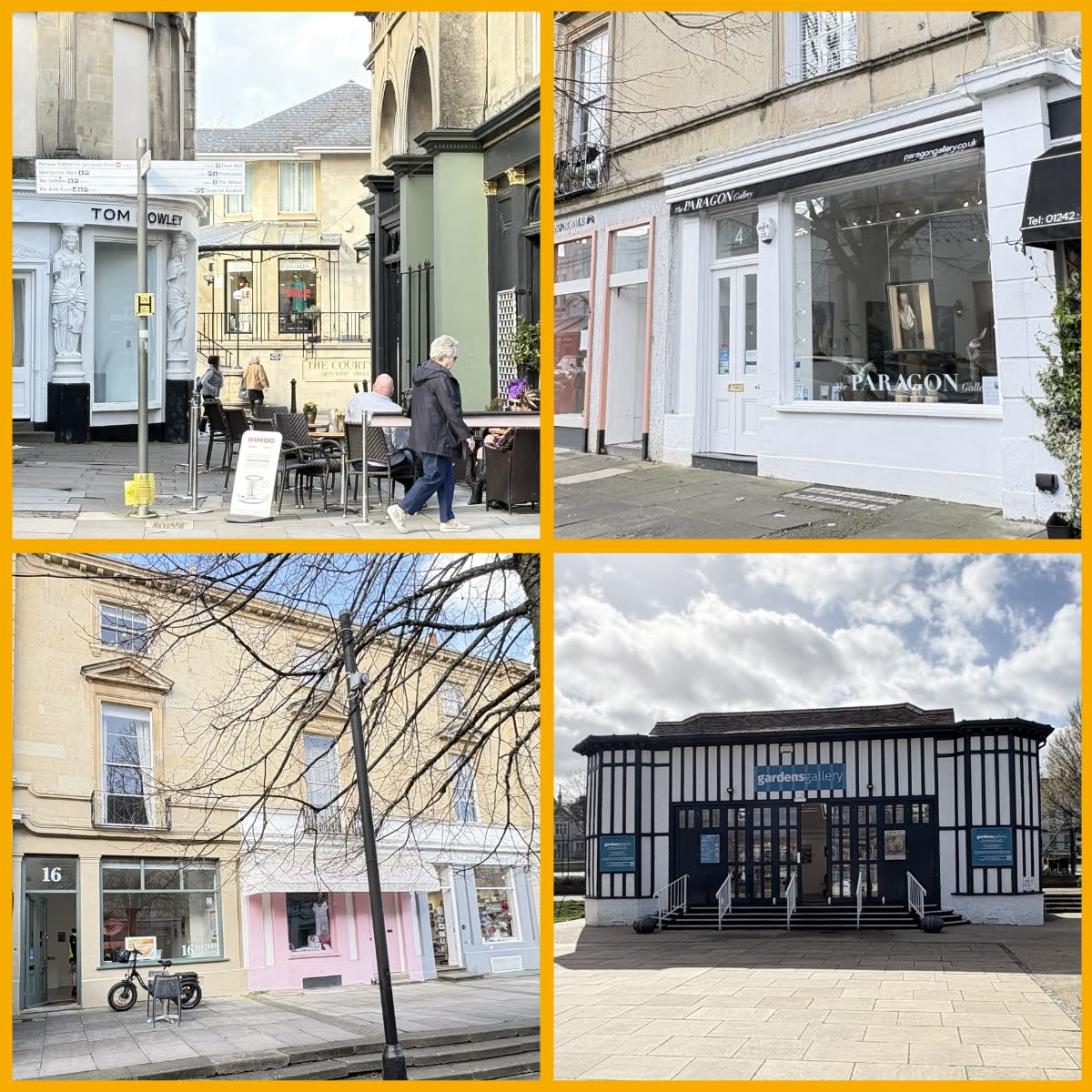 Images of the exterior of four art galleries in Montpellier, Cheltenham
