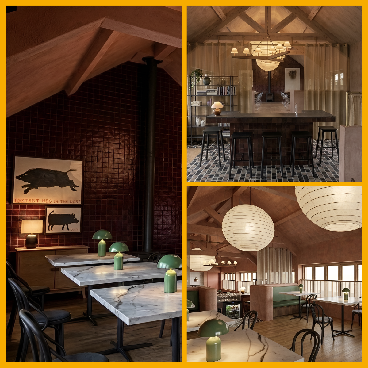 Collage of LARDON restaurant dining area