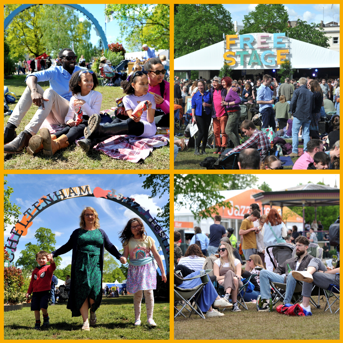 Images of crowds enjoying previous Cheltenham Jazz Festival's in Montpellier Garden, Cheltenham