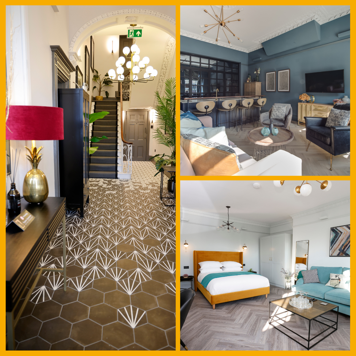 Collage of rooms inside Neptune Apartments in Cheltenham.