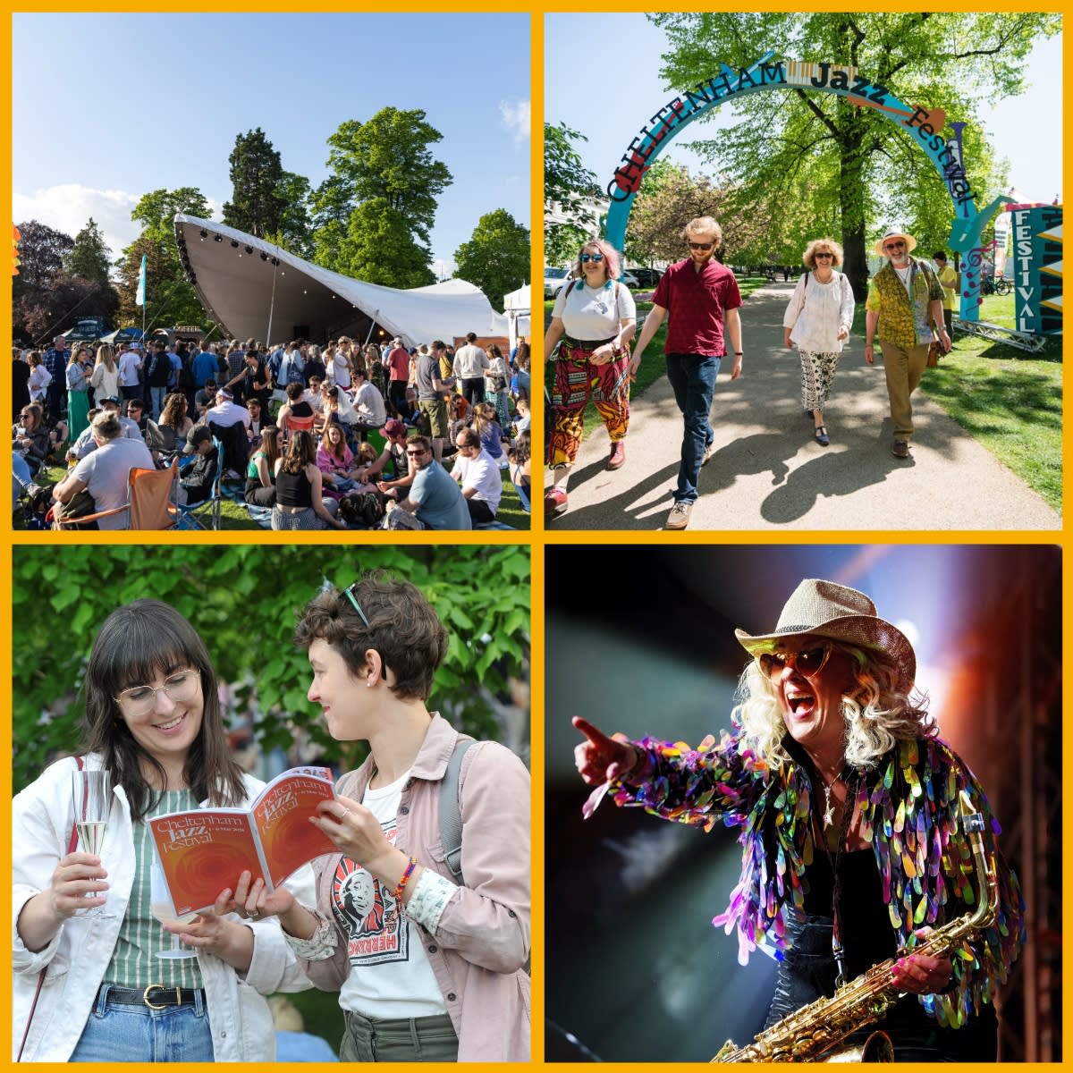 Collage of images featuring Cheltenham Jazz Festival - artists and attendees