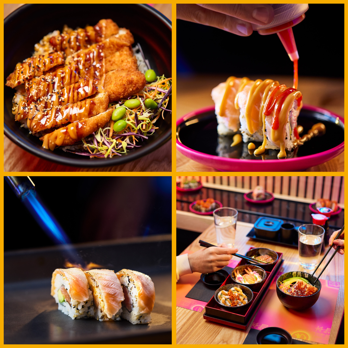 Collage of food served at YO! Sushi Cheltenham