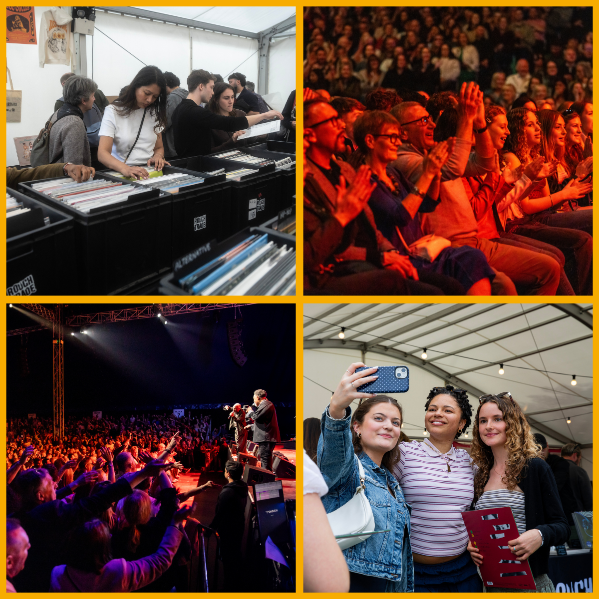 Collage of festival attendees at Cheltenham Jazz Festival 2026 at Montpellier Gardens, Cheltenham photographed by Still Moving Media & Cheltenham Festivals