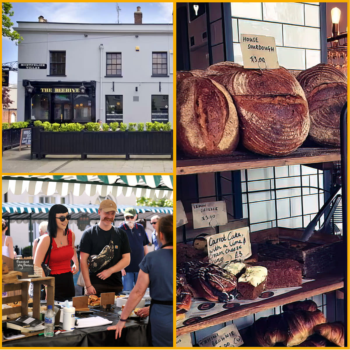 Collage of images for the Cheltenham Jazz Festival dining guide, featuring options in The Suffolks
