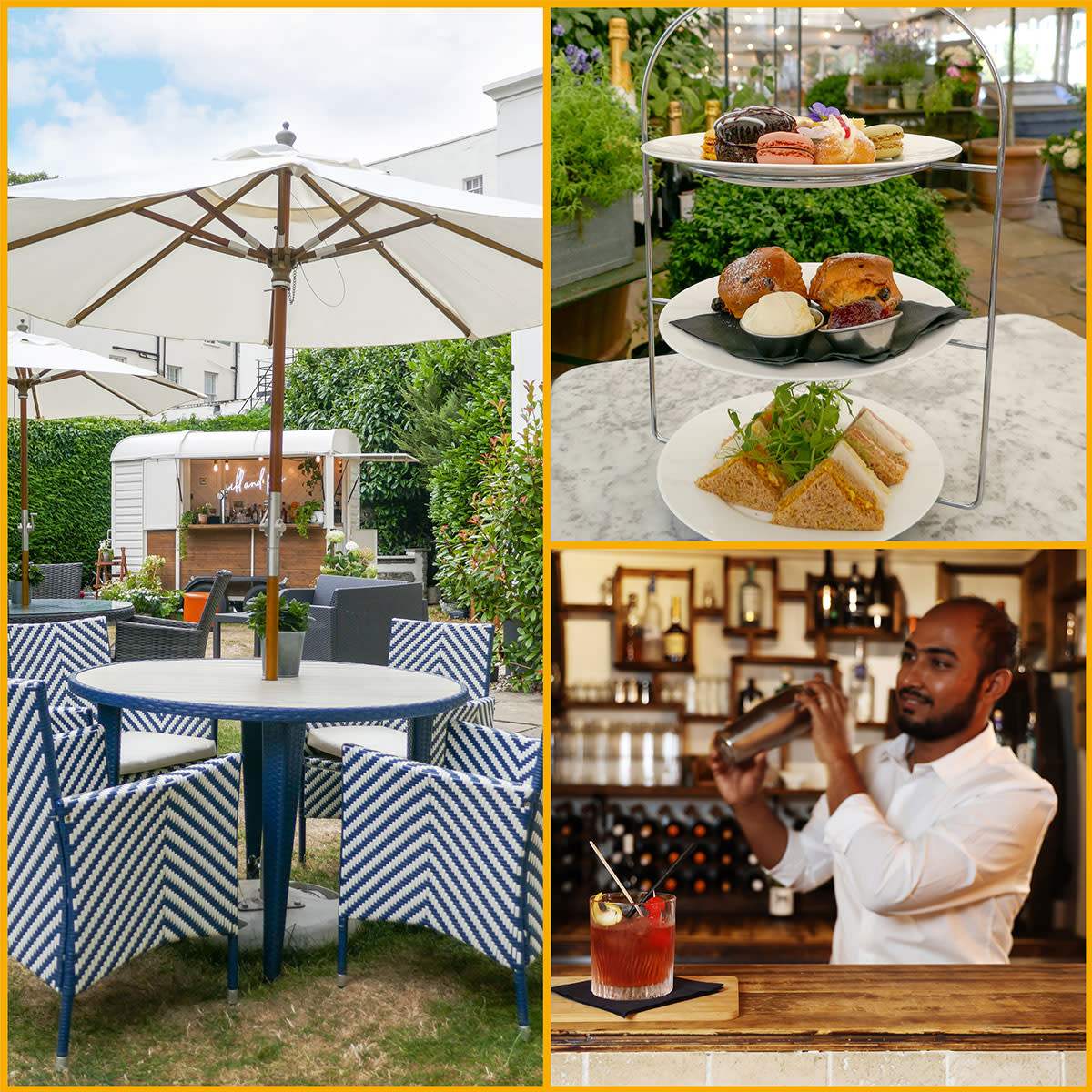 Collage of images featuring Cheltenham Jazz Festival dining options along The Promenade