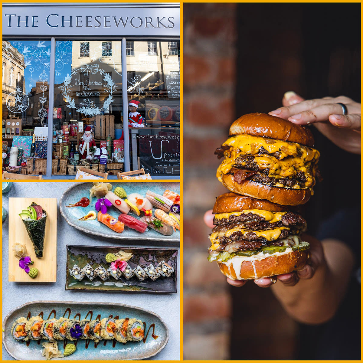 Collage of images featuring Cheltenham Jazz Festival dining options on Regent Street, Cheltenham