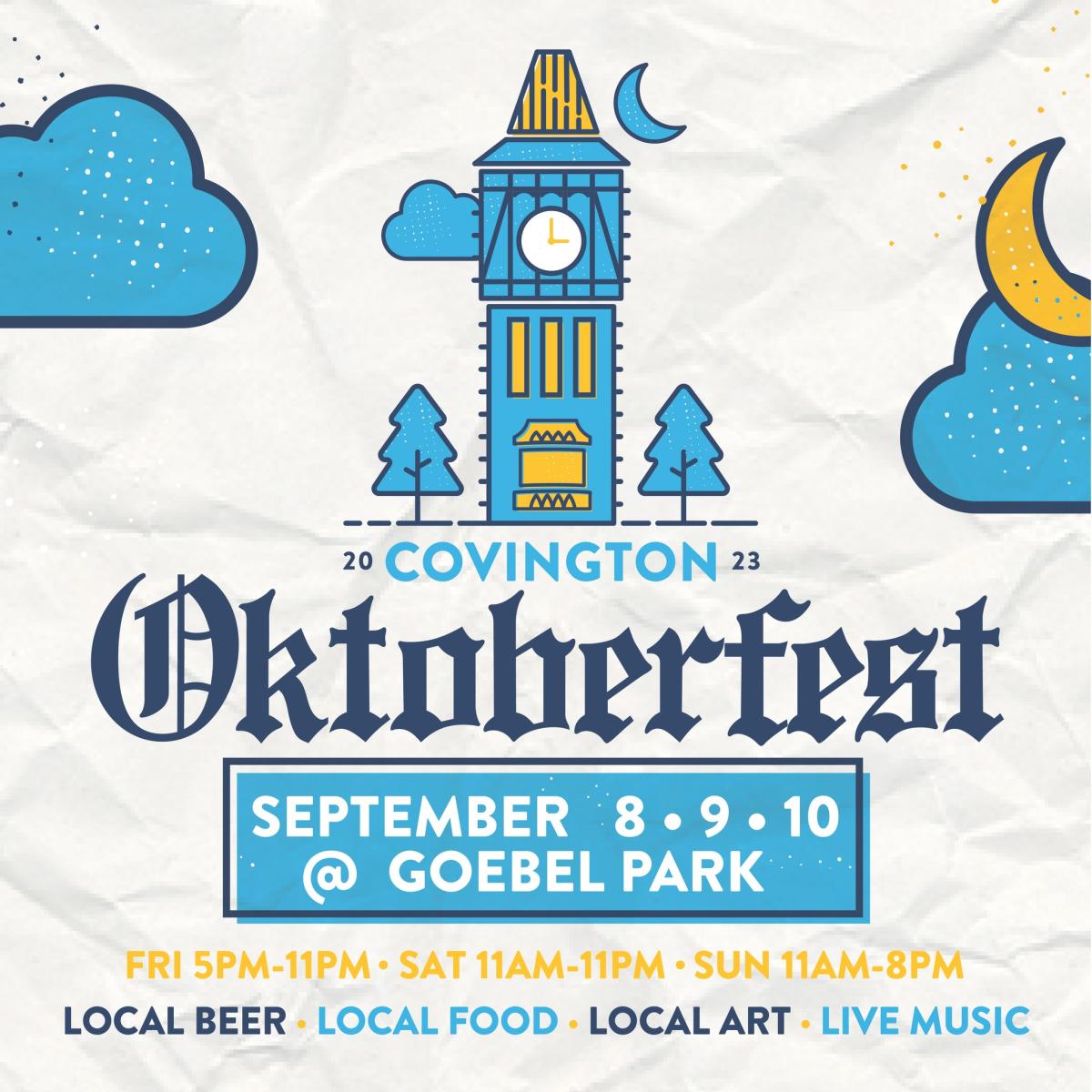 Image is of the poster for Covington's Oktoberfest at Gobel Park.
