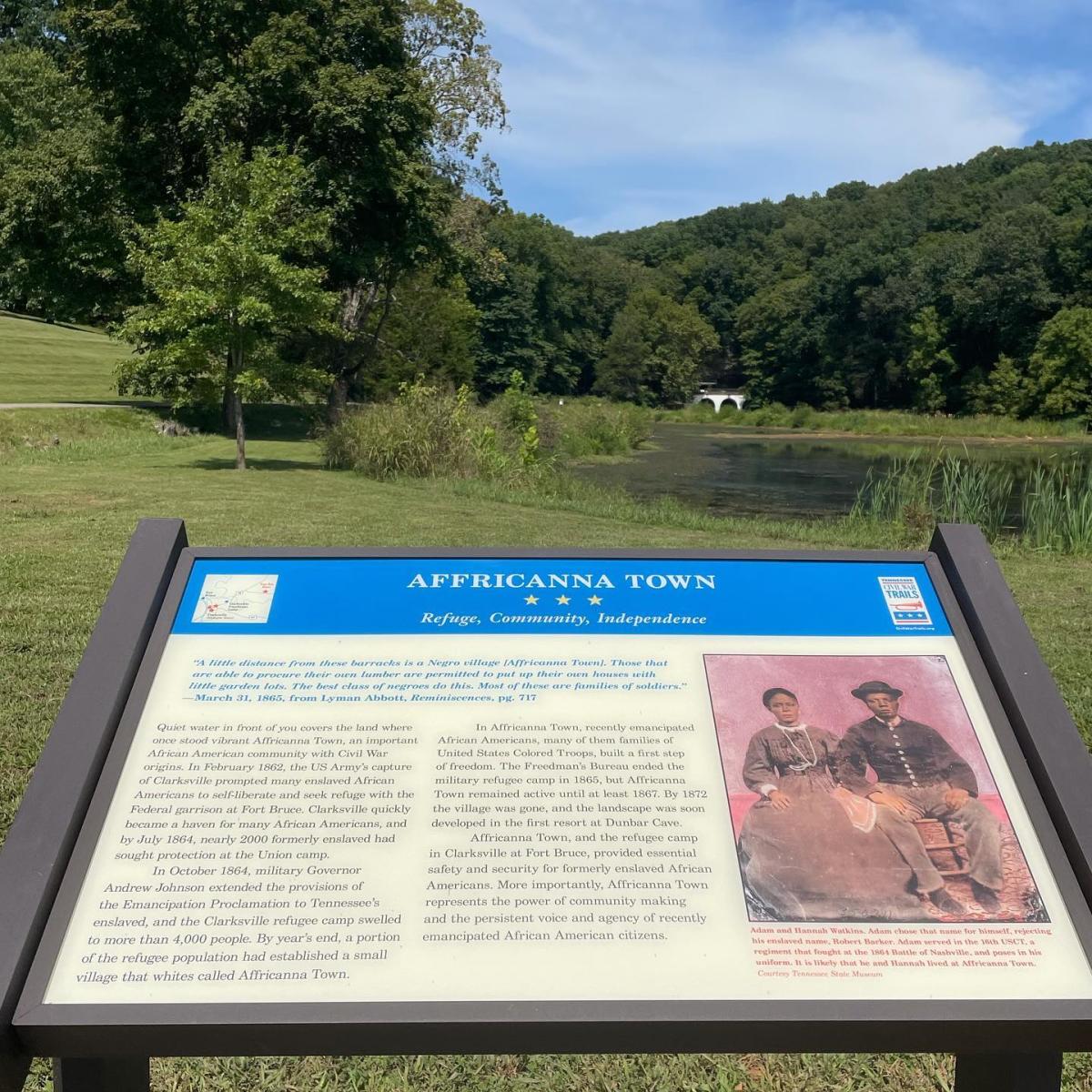 Signage placed at Dunbar Cave State Park historic location of Affricanna Town