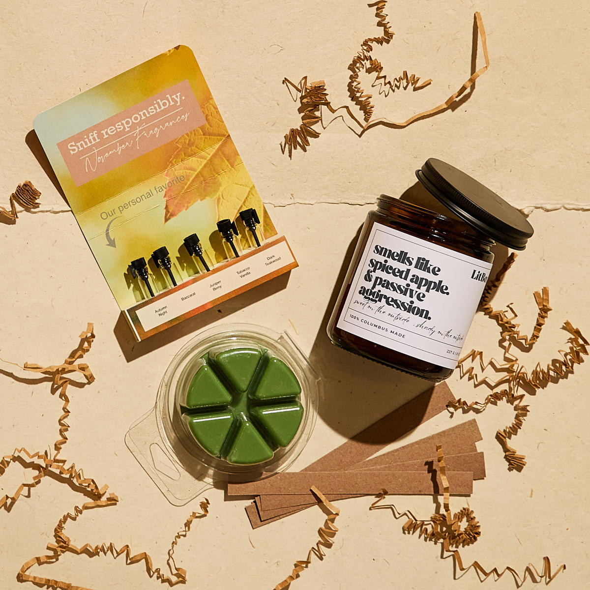 "Smells like spiced apple. & passive aggression." scented candle and wax melts