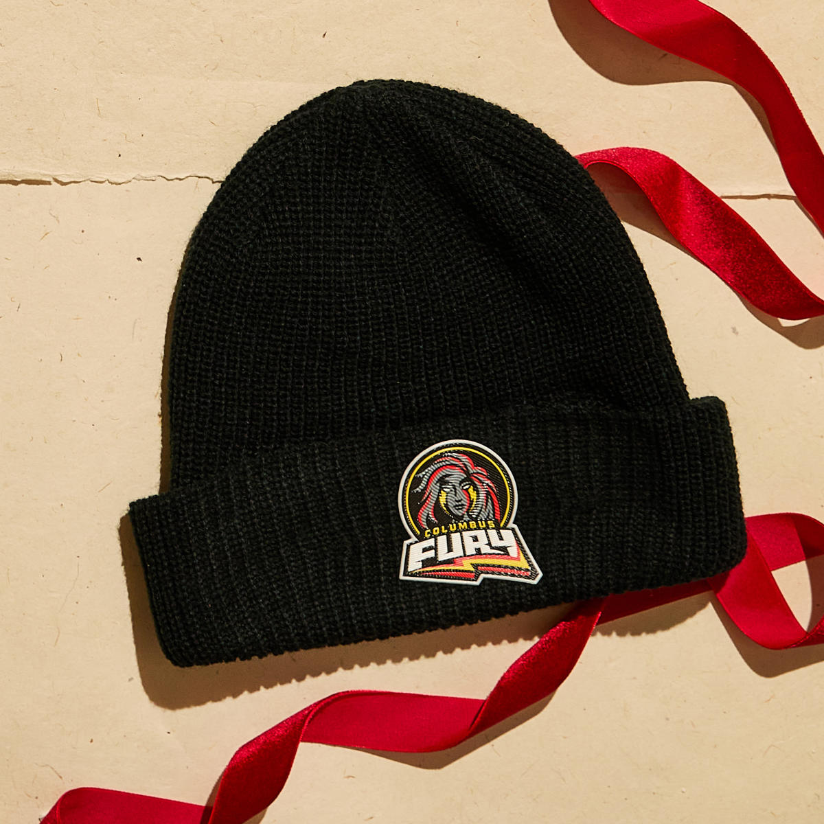 Black beanie with Columbus Fury logo