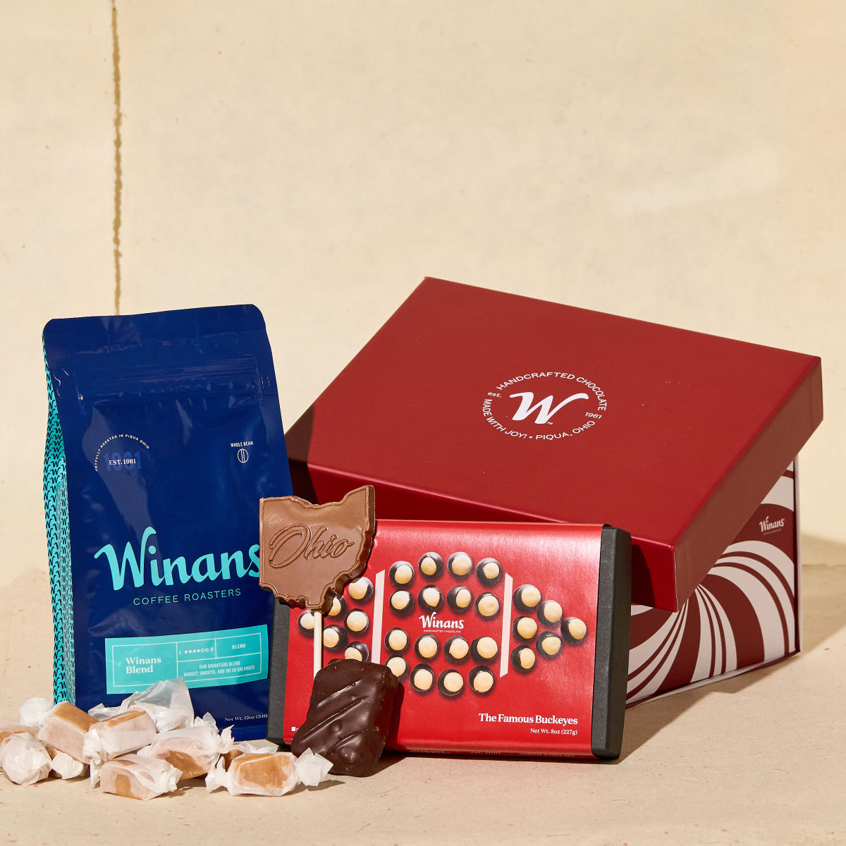 Bag of coffee and box of chocolates from Winan's
