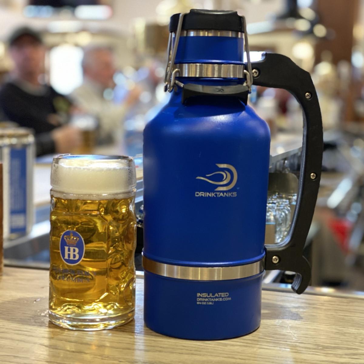 Growler and pint of beer from Hofbrauhaus Columbus