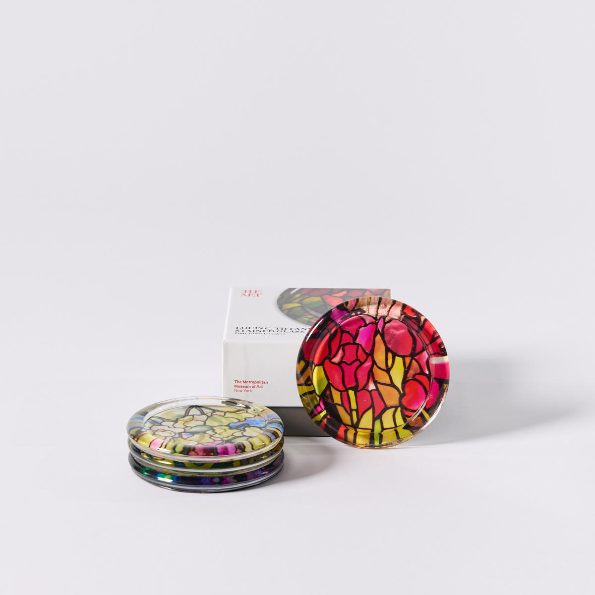 Set of four stained glass coasters with flower design from Franklin Glass Studio
