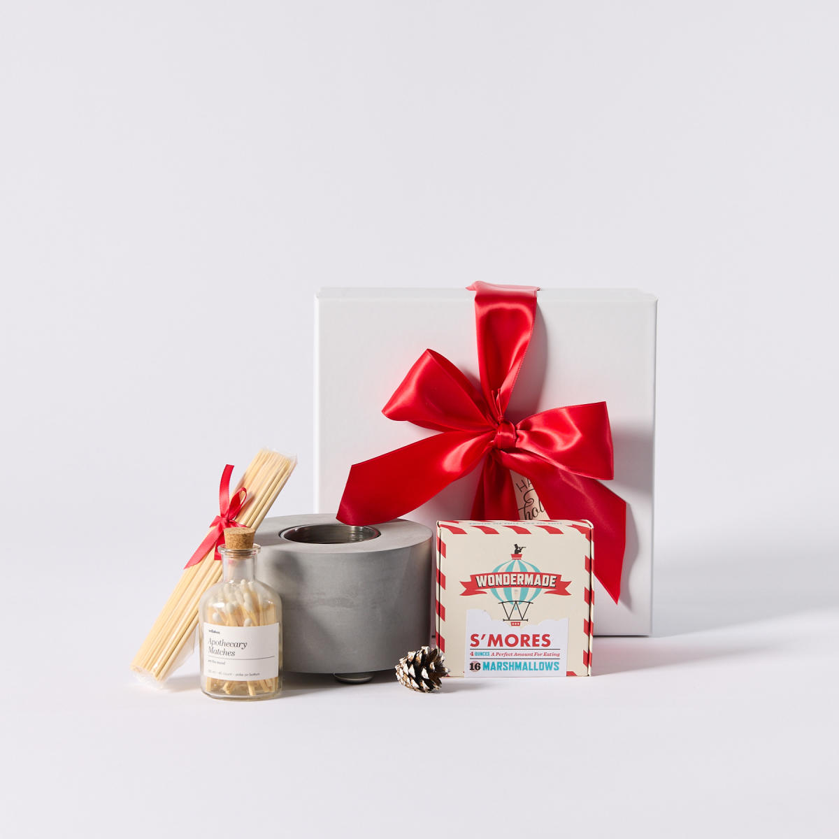 Tabletop firepit, matches and smore's ingredients from Novel Gifts