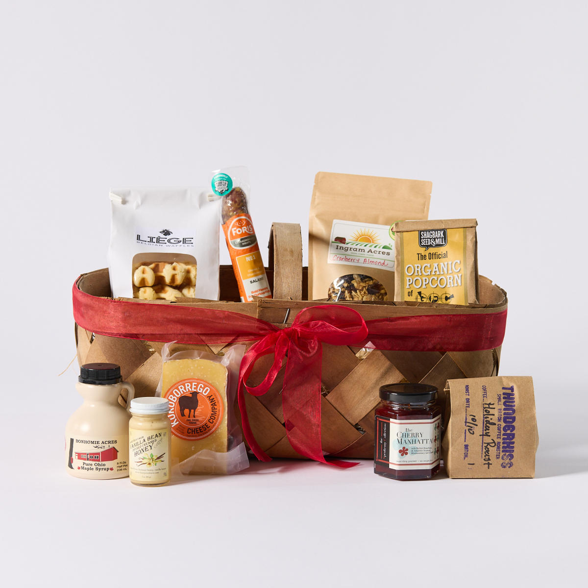 Columbus Food Adventures' gift basket full of food items from local businesses