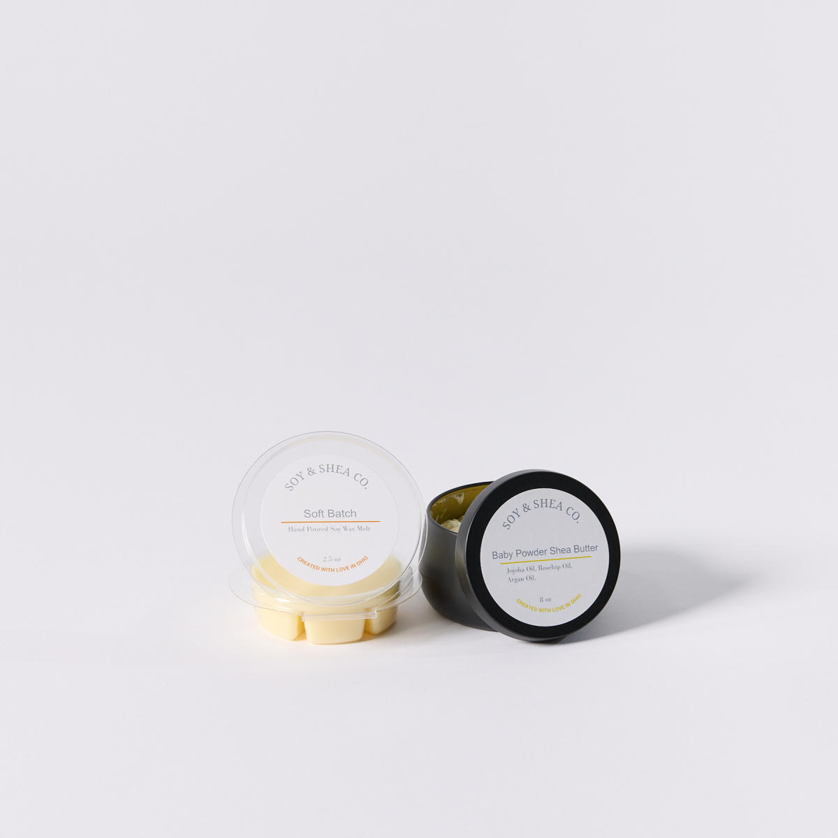 Soft batch wax melt and baby powder shea butter from Soy & Shea Co.
